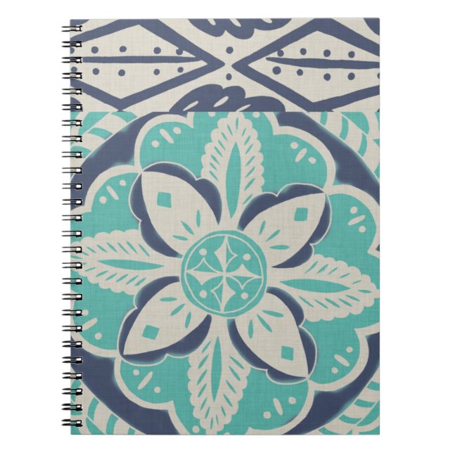 Blue Batik Tile IV Spiral Notebook (Front)