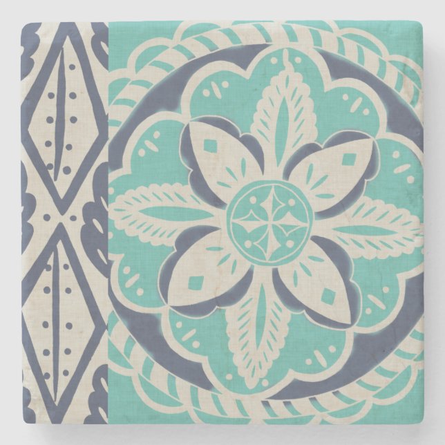 Blue Batik Tile IV Stone Coaster (Front)