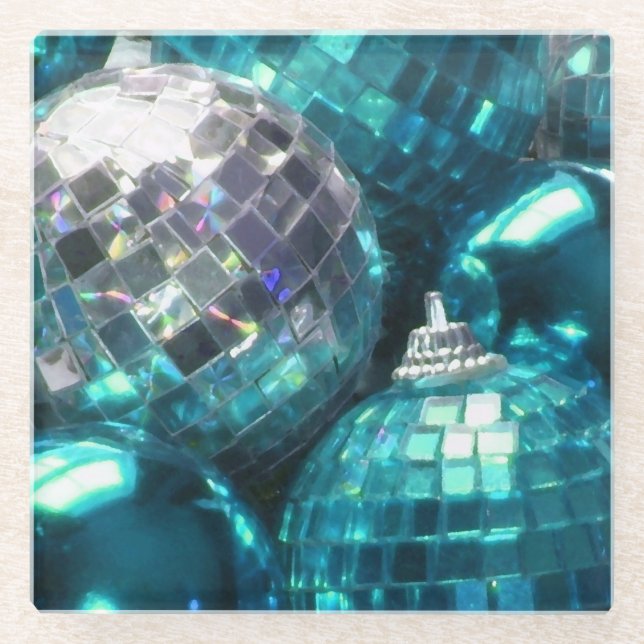 Blue Baubles glass coaster (Front)