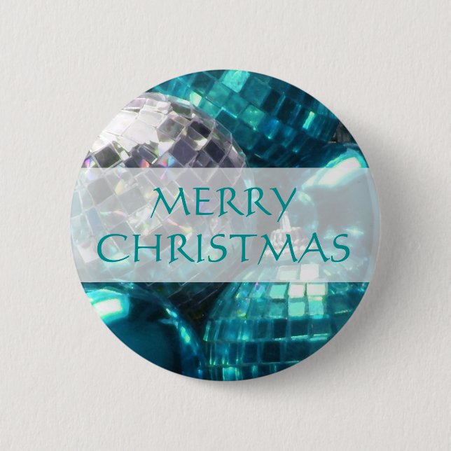 Blue Baubles 'Merry Christmas'  button (Front)