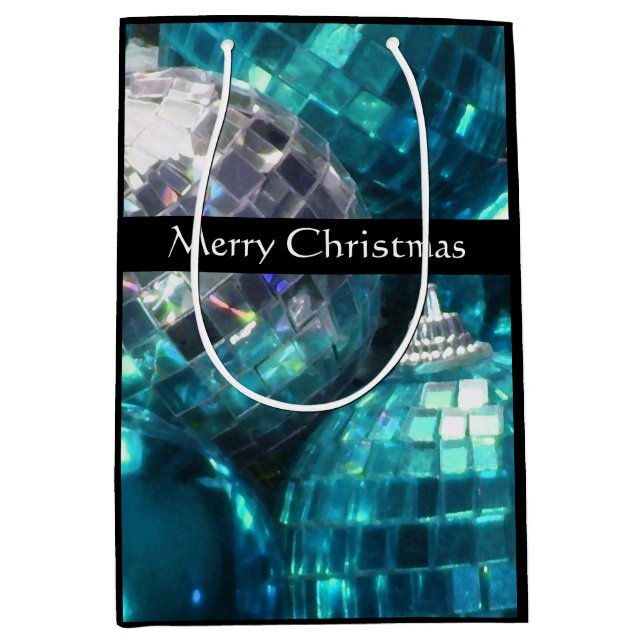 Blue Baubles Merry Christmas gift bag medium black (Front)