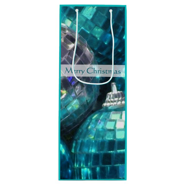 Blue Baubles Merry Christmas gift bag wine (Front)