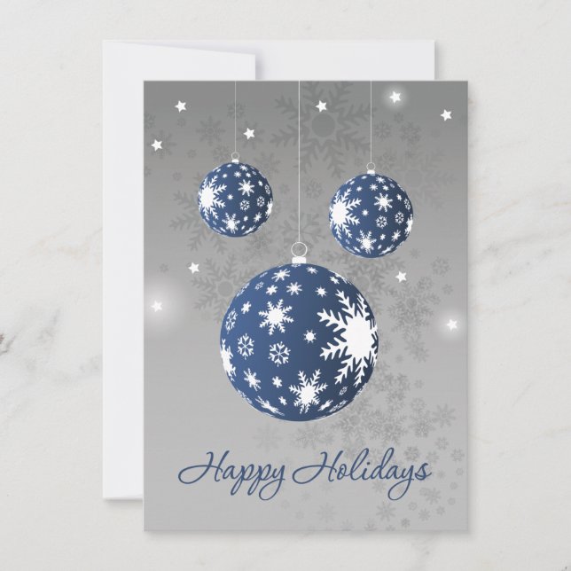 Blue Baubles Snowflake Christmas New Year Holiday Card (Front)