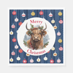Blue Baulables Christmas Highlander Cow Napkin