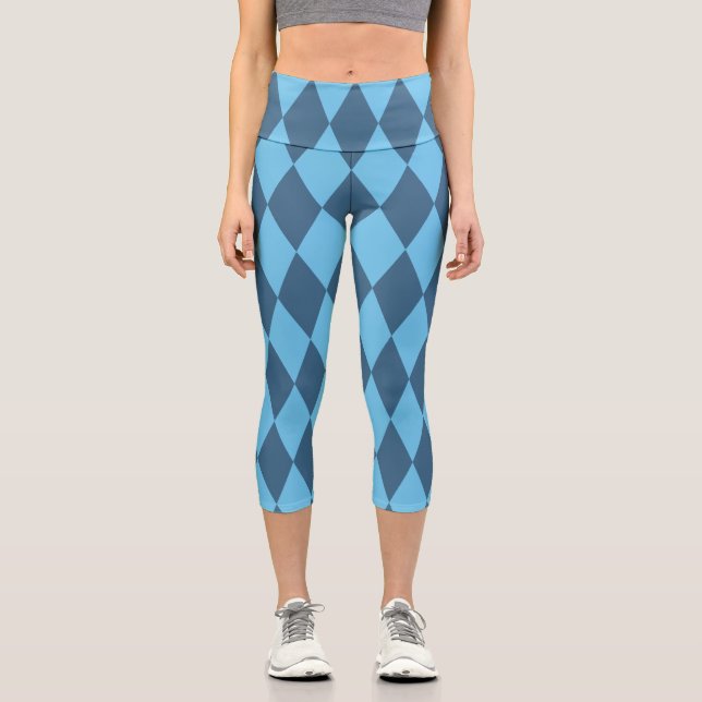 Blue Bavaria Rhombus Flag Pattern Capri Leggings (Front)