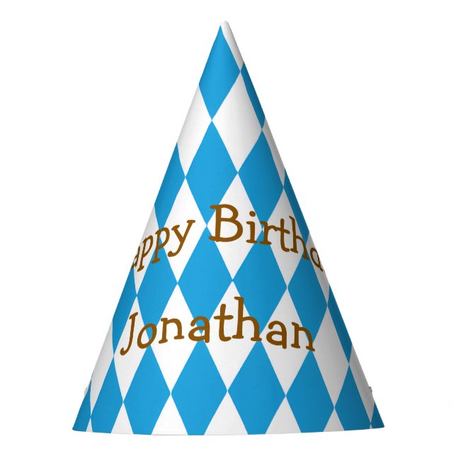 Blue Bavarian Birthday Personalise Party Hat (Front)