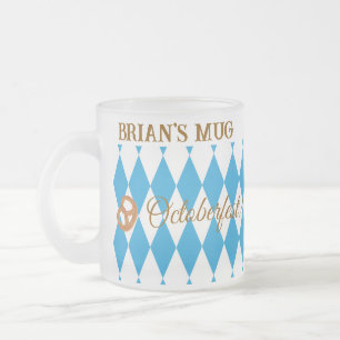 Blue Bavarian Octoberfest Pretzel PERSONALIZE BEER Frosted Glass Coffee Mug