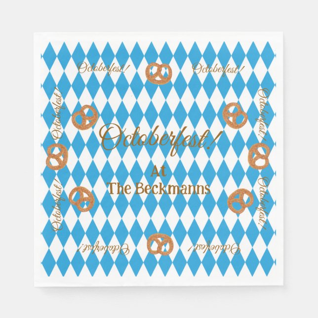Blue Bavarian Octoberfest Pretzels Napkin (Front)