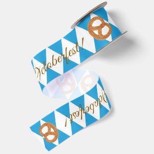 Blue Bavarian Octoberfest Pretzels Satin Ribbon