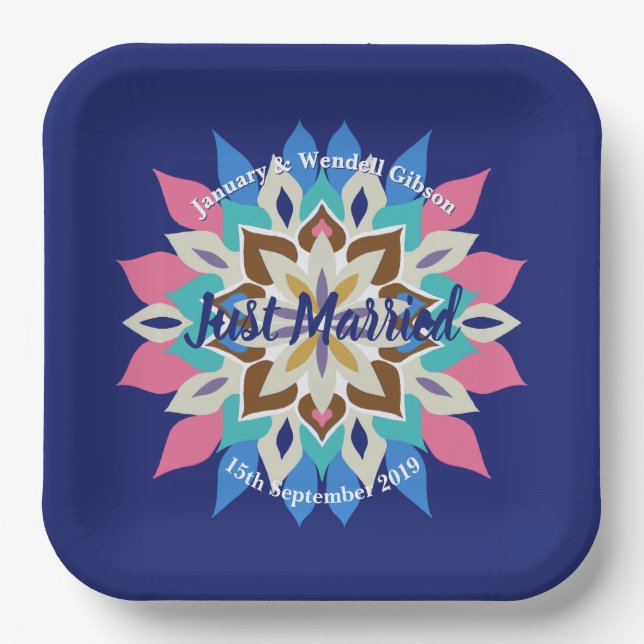 Blue Bayou 9-inch Square Wedding Plates (Front)