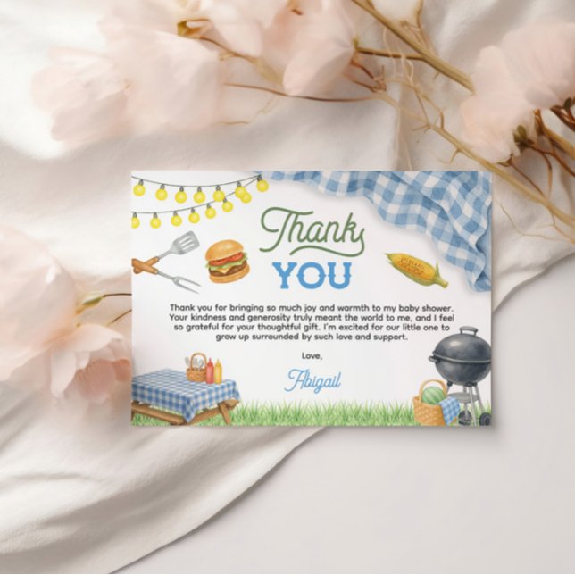 Blue BBQ Baby Shower 5x3.5 Thank You Card (Blue BBQ Baby Shower 5x3.5 Thank You Card)