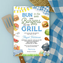Blue BBQ Baby Shower Invitation - Bun in the Oven