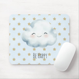 Blue Be Happy Cloud Gold Stars Mouse Pad