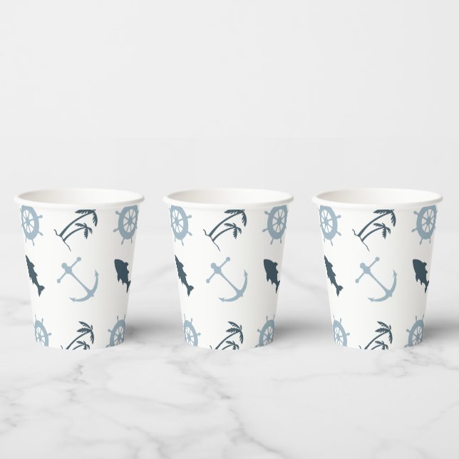 Blue Beach Anchors Palm Trees Paper Cups (Multi)