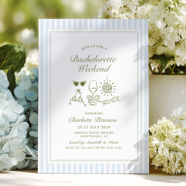 Blue Beach Bachelorette Weekend Itinerary Invitation (Creator Uploaded)