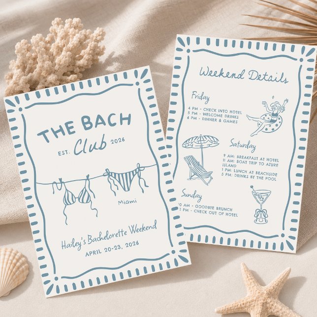 Blue Beach Bachelorette Weekend Itinerary Invitation (Creator Uploaded)