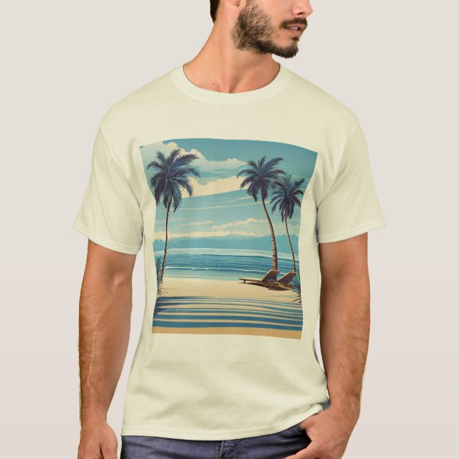 Blue Beach Bliss Tee - Serene Coastal Design (Front)