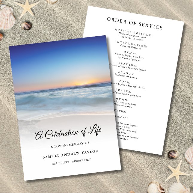 Blue Beach Celebration of Life Funeral Program Programme (Beach Celebration of Life Program)