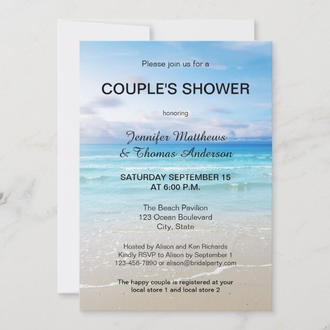 Blue Beach Couple Shower Invitation (Front)