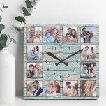 Blue Beach Driftwood Planks Rustic Nautical Square Wall Clock<br><div class="desc">Easily create your own personalised blue rustic driftwood planks lake house style wall clock with your custom photos. The template uses a photo filter to create a more coordinated look. For best results,  crop the images to square - with the focus point in the centre - before uploading.</div>