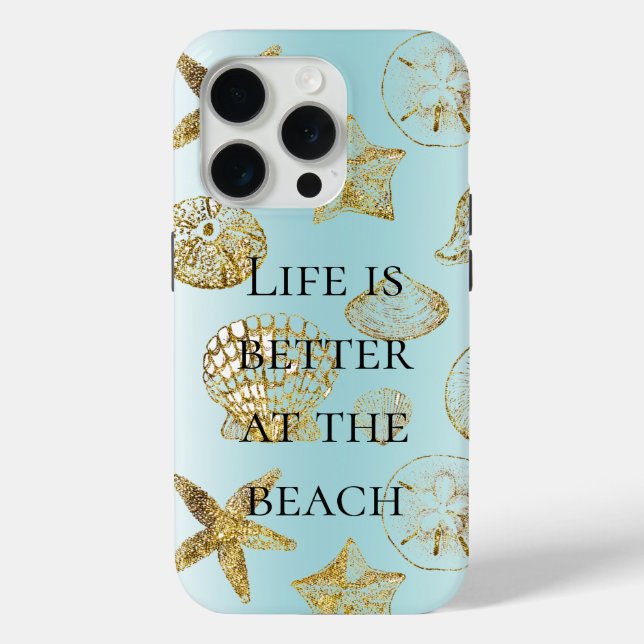 Blue Beach Gold Sea Shells Case-Mate iPhone Case (Back)