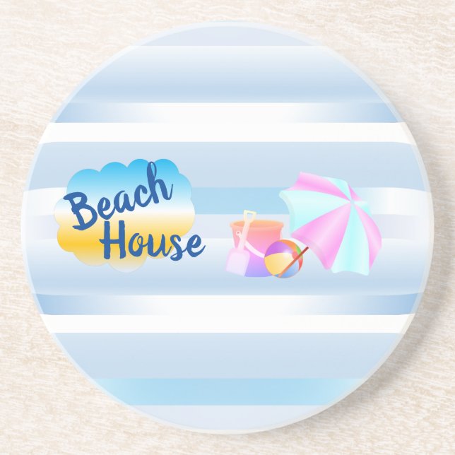 Blue Beach House Sandstone Coaster (Front)