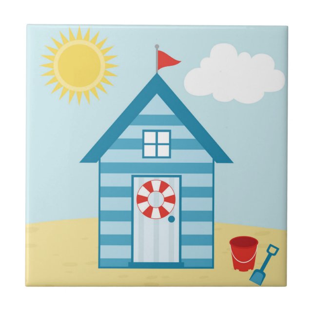 Blue Beach Hut Tile (Front)