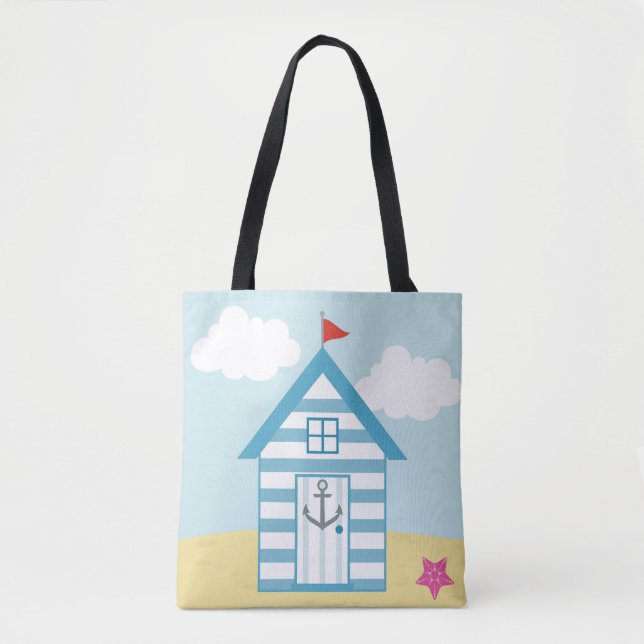 Blue Beach Hut Tote Bag (Front)