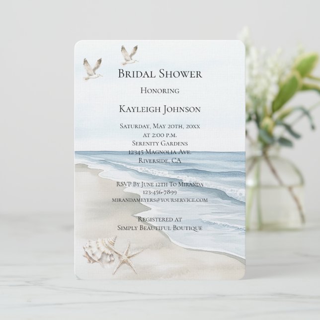 Blue Beach Ocean Bridal Shower  Invitation (Standing Front)