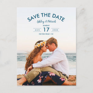 Blue Beach Ocean Seaside Wedding Save the Date Announcement Postcard