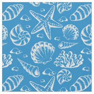 Blue Beach Pattern   Monogram 2 Fabric