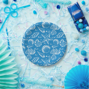 Blue Beach Pattern Paper Plate