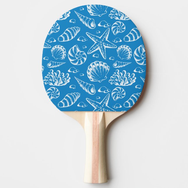 Blue Beach Pattern Ping Pong Paddle (Front)