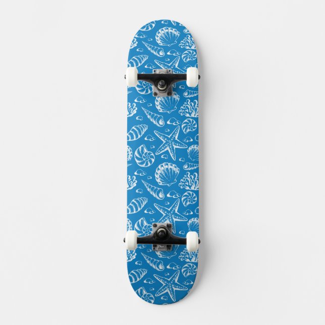 Blue Beach Pattern Skateboard (Front)