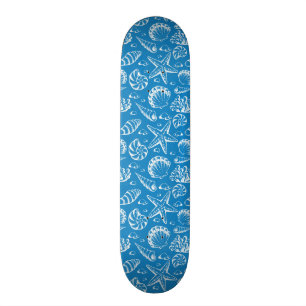 Blue Beach Pattern Skateboard