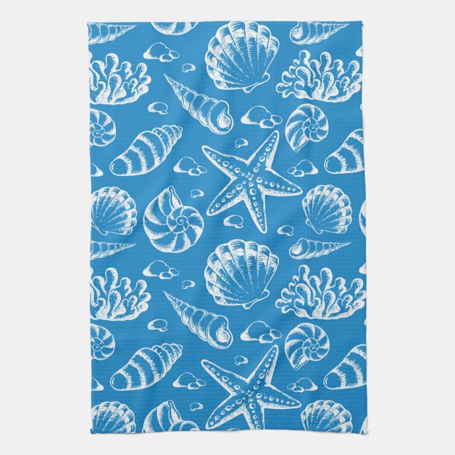 Blue Beach Pattern Tea Towel (Vertical)