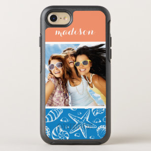 Blue Beach Pattern   Your Photo & Name OtterBox Symmetry iPhone 8/7 Case