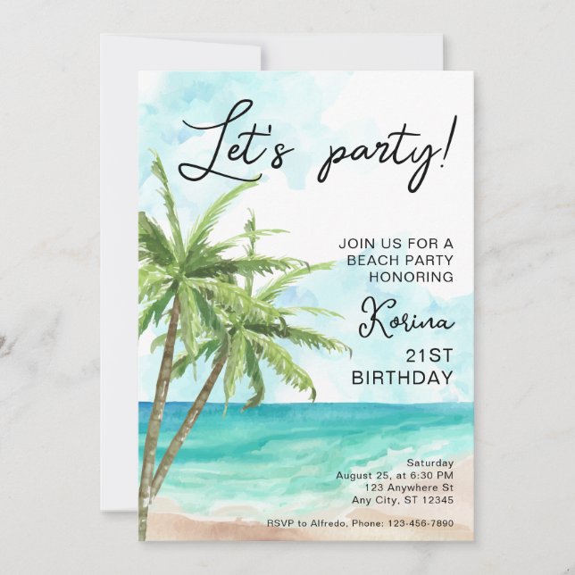 Blue Beach Photo 21st Birthday Invitation (Front)