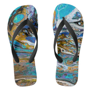 Blue Beach, River water and stones abstract art Jandals