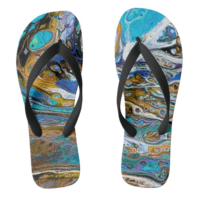 Blue Beach, River water and stones abstract art Jandals (Footbed)