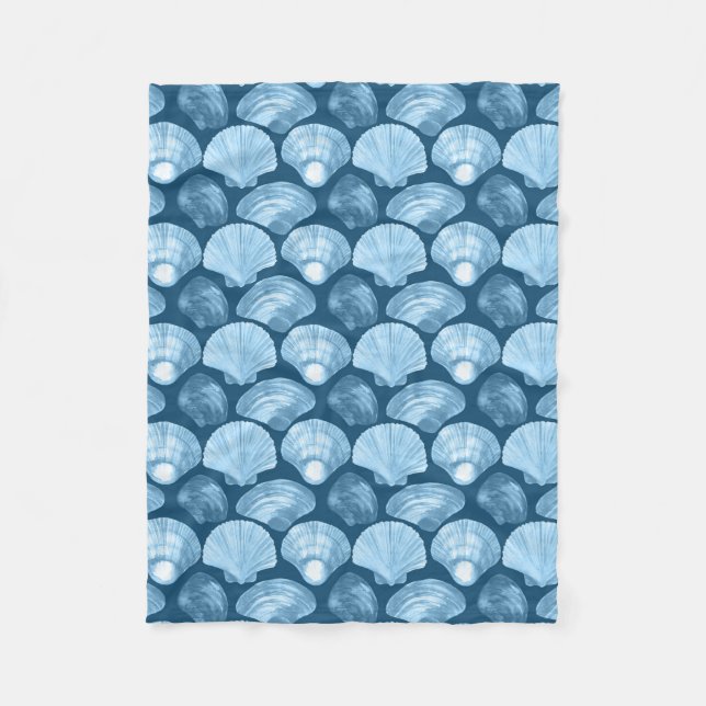 Blue Beach Seashell Pattern Fleece Blanket (Front)