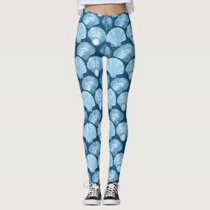 Blue Beach Seashell Pattern Leggings