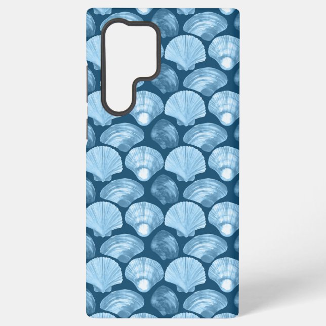 Blue Beach Seashell Pattern Samsung Galaxy S22 Ultra Case (Back)