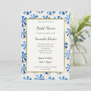 Blue Beach Umbrellas French Riviera Bridal Shower Invitation