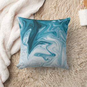 Blue Beach Waves Abstract Design Cushion
