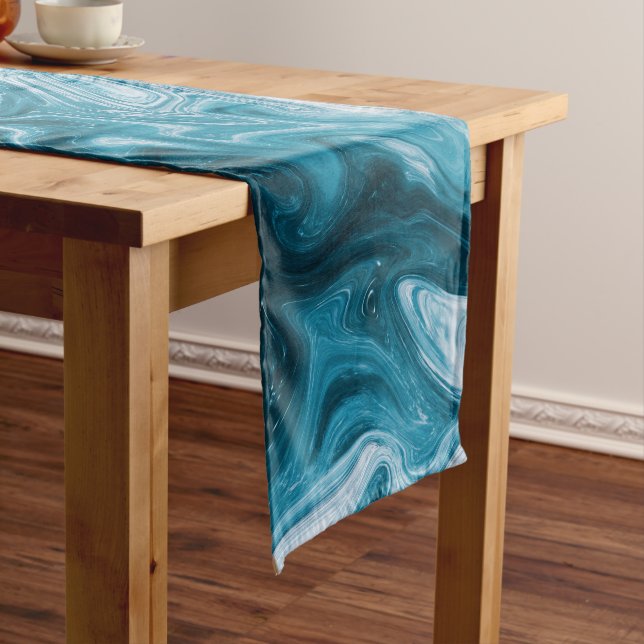 Blue Beach Waves Abstract Design Short Table Runner (In Situ)