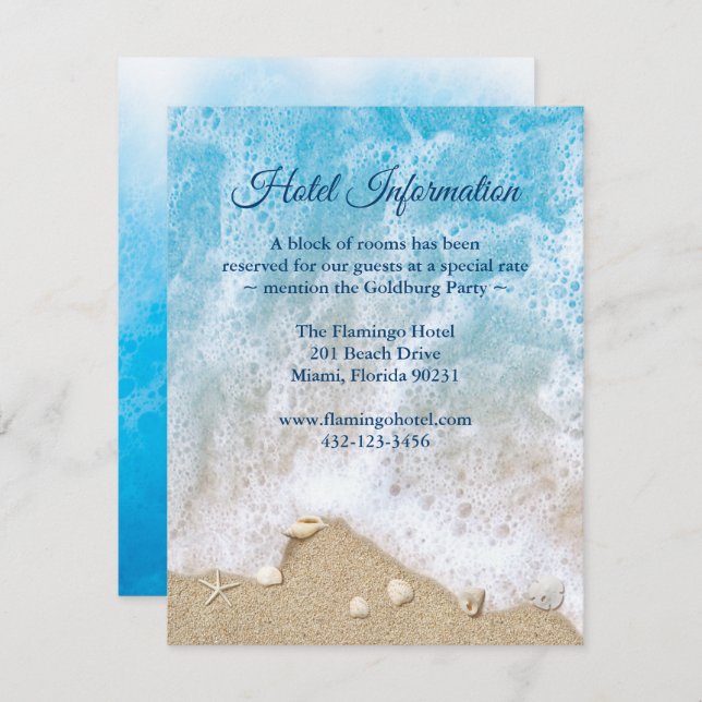 Blue Beach Waves Bat Mitzvah Hotel Information Invitation (Front/Back)