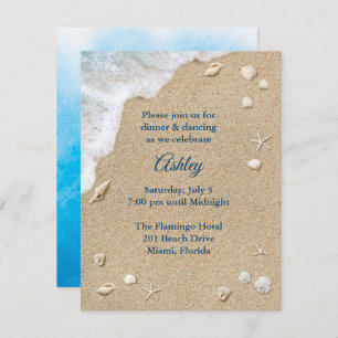 Blue Beach Waves Bat Mitzvah Reception Invitation
