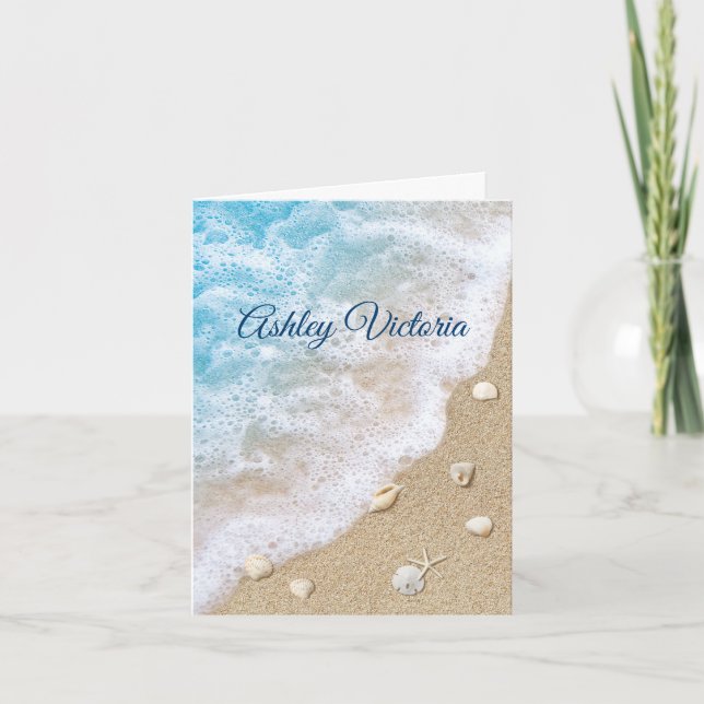 Blue Beach Waves Bat Mitzvah Thank You Card (Front)