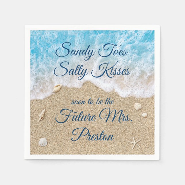 Blue Beach Waves Bridal Shower Napkin (Front)